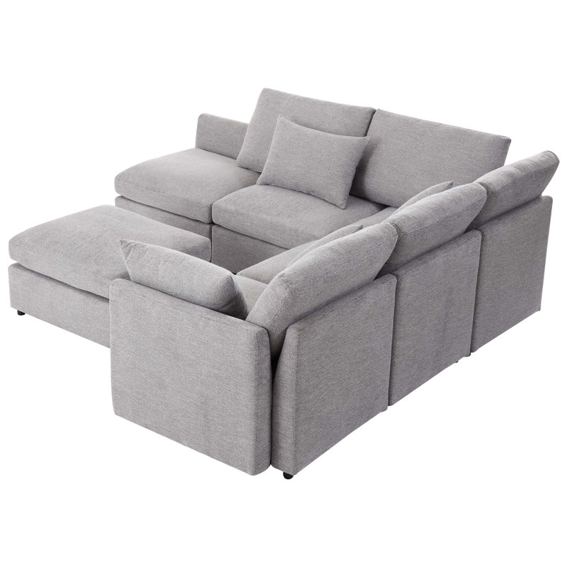 6 - Piece Upholstered Sectional, Light Gray Chenille