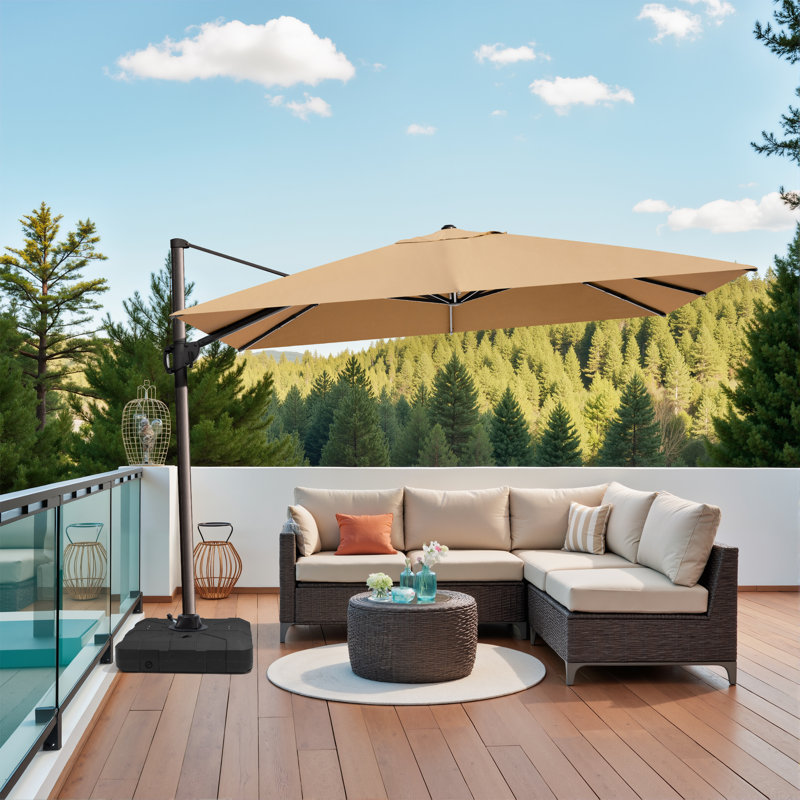 12' X 9' Rectangular Patio Cantilever Umbrella With Weighted Base, Tanné