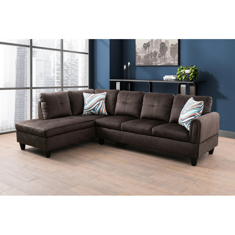Ador Upholstered L-Shaped Sectional, Brown Linen Blend, Left Hand Facing