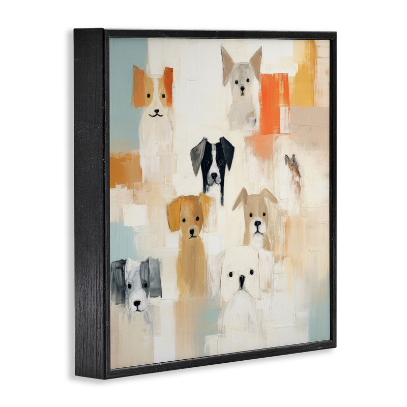 «Modern Dog Collage» encadré sur bois par Irena Orlov, H 12 po x l 12 po x P 1,5 po, Giclée encadrée noir minuit