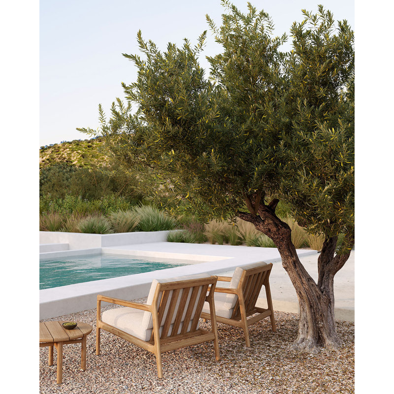 Jack Outdoor Teak Lounge Chair, Brown/Off White