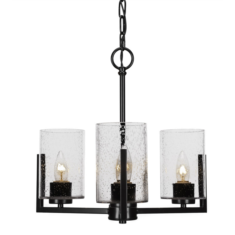 Atlas 3 Light Uplight Chandelier, Matte Black, Clear Bubble