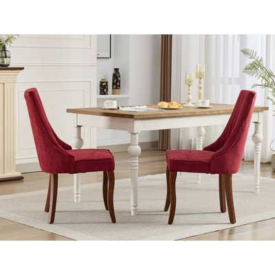 2-piece Set Burgundy Velvet Dining Chairs - Featuring Curved Solid Wood Legs And Comfortable Upholstery, With Rayon Fabric