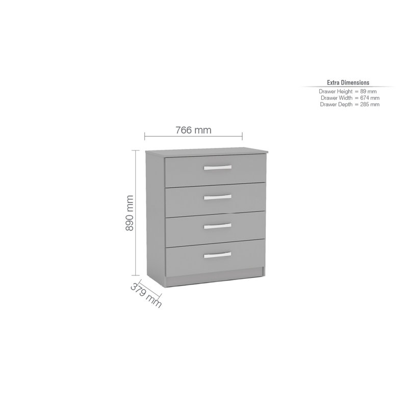 Marquitta 4 Drawer 76.6Cm W Double Dresser, Grey