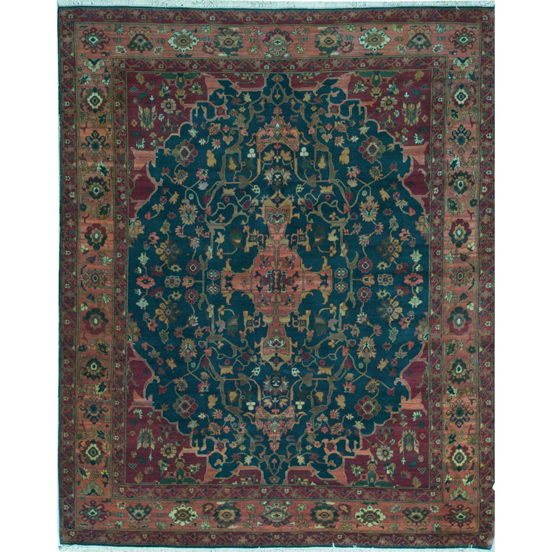 Tapis noir et rouille de haute qualité noué à la main