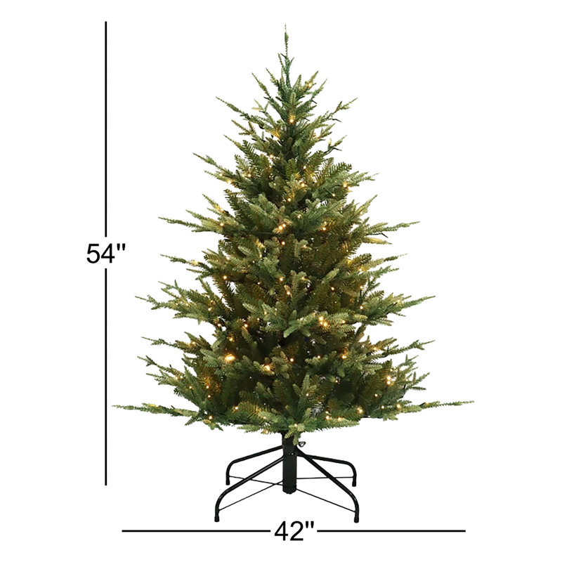 Sapin de Noël artificiel pré-éclairé 4,5 pi avec 1166 pointes en fil mémoire et un poteau Sure-Lit, H 4,5 pi