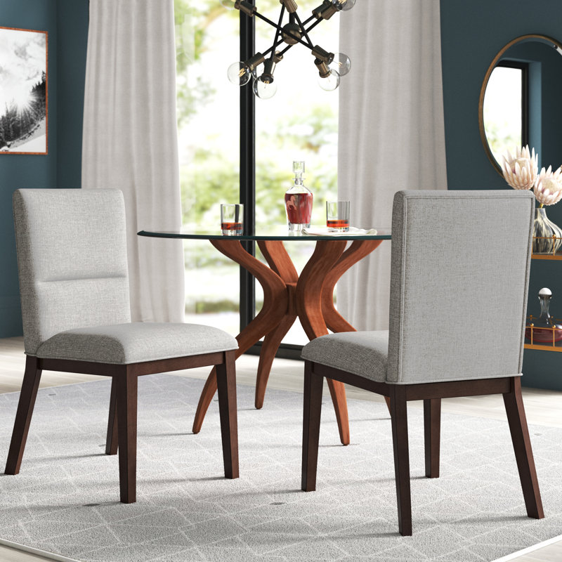 Bourland 35.75'' H Upholstered Side Chair, Beige Linen, Brown
