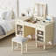 Coiffeuse 46,5 "/ bureau d'ordinateur avec tabouret et miroir rabattable
