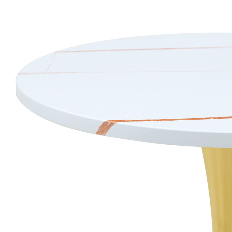 Round Dining Table (Not Including Chair), 28.3"H x 23.6"L x 23.6"W, White, Gold