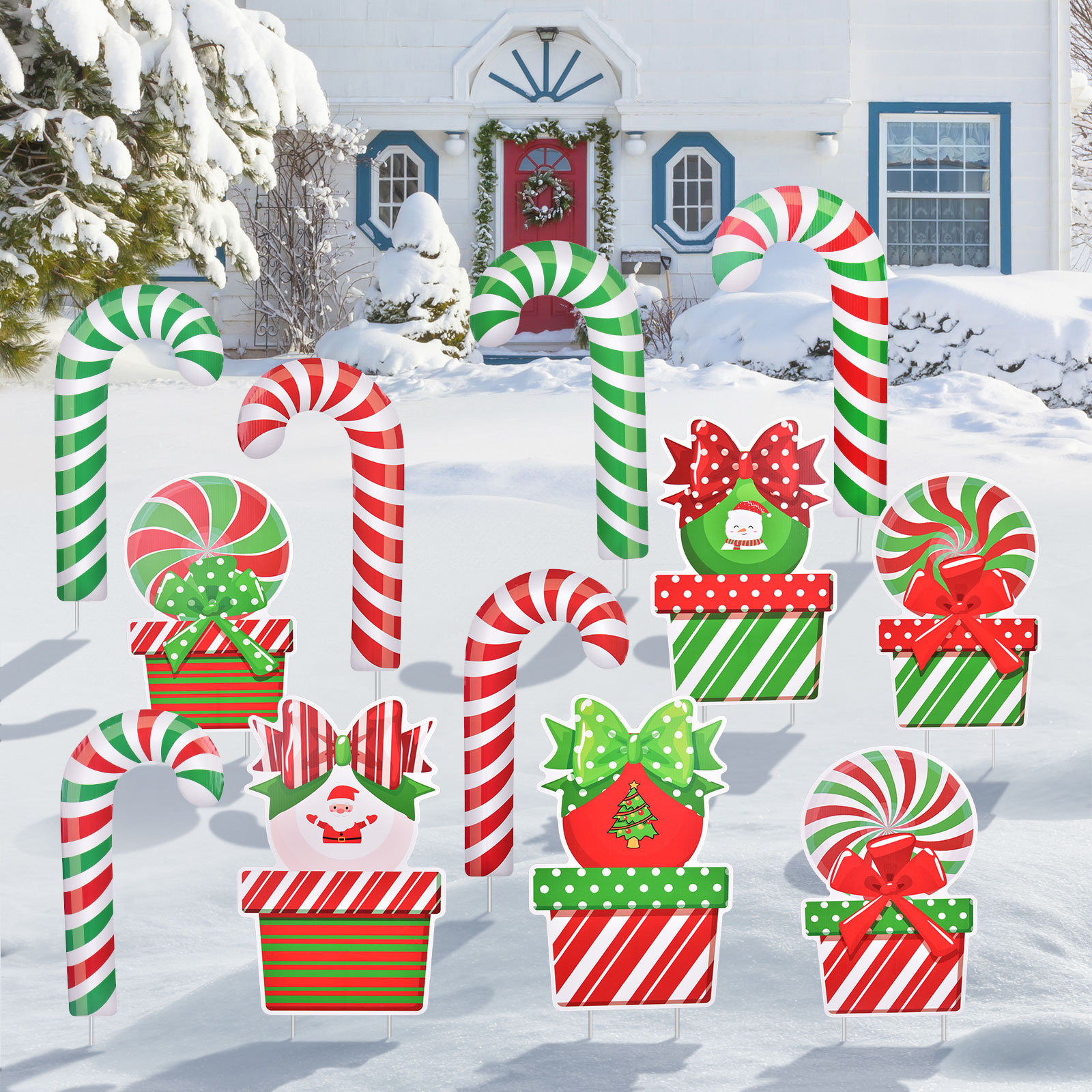 The Holiday Aisle® Christmas Candy Cane Yard Signs Garden Stake ...