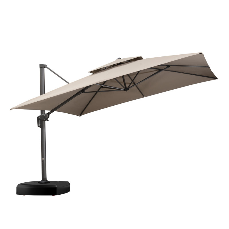 Parasol en porte-à-faux avancé en tissu 144 po avec base à roulettes Yoav, gris galet, 120" H x 144" W x 144" D, Gris clair