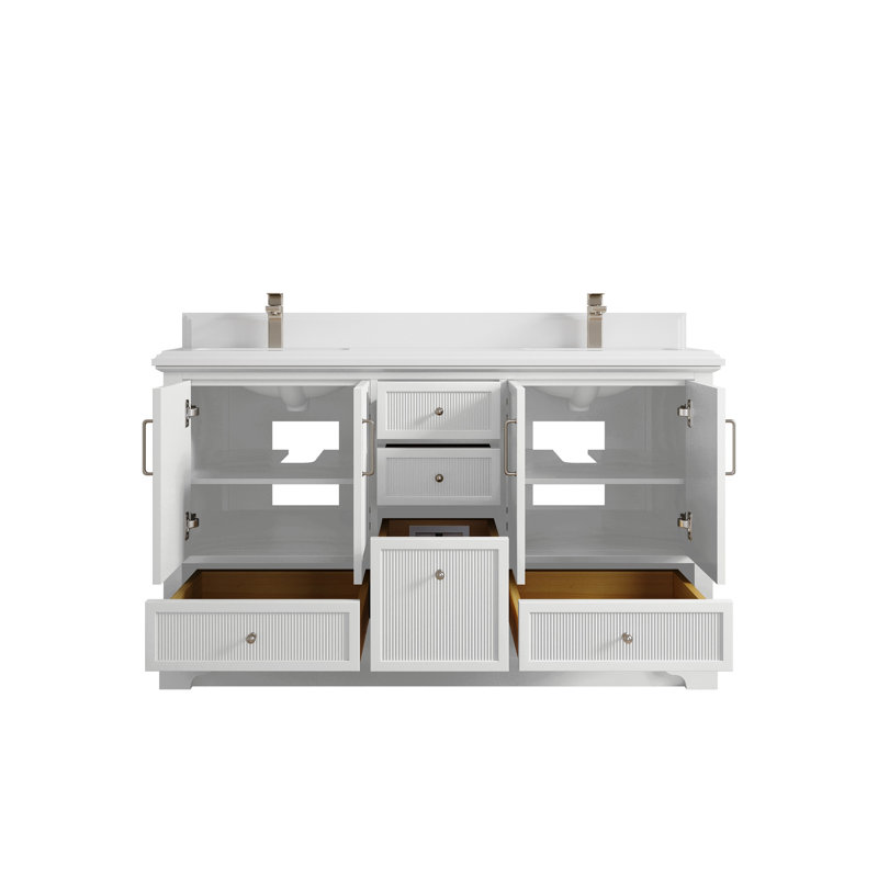 Meuble-lavabo double 60 po Alys (option poignées), Blanc