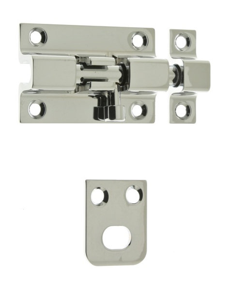 Solid Brass Security Barrel Bolt, Polished Chrome