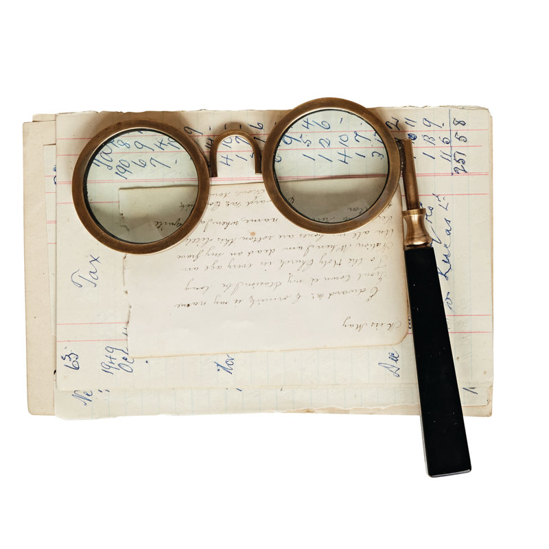 Loupe à lunettes en laiton et résine, accessoire de bureau ancien, poignée et cadre en laiton