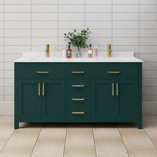 Meuble-lavabo double autoportant de 66 po avec plateau en marbre Beckett