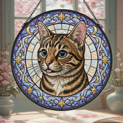 Panneau de vitrail Tabby Cat
