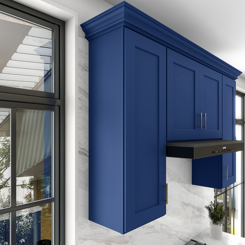 Armoire de cuisine en bois massif prête à assembler, H 42 po x l 15 po x P 12 po, Shaker bleu