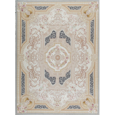 Tapis beige et gris noué à la main de haute qualité