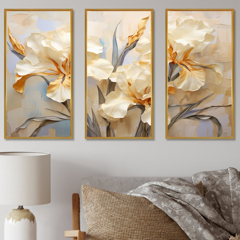 Ensemble de salon Minimalisme Serenade Of Irises II, Cadre flottant doré, H 32 po x l 48 po x P 1 po