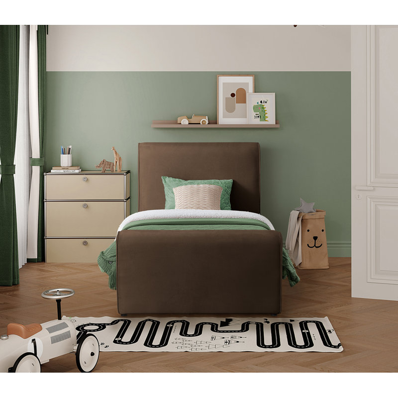 Sadete Upholstered Platform Bed, Brown Velvet, Twin
