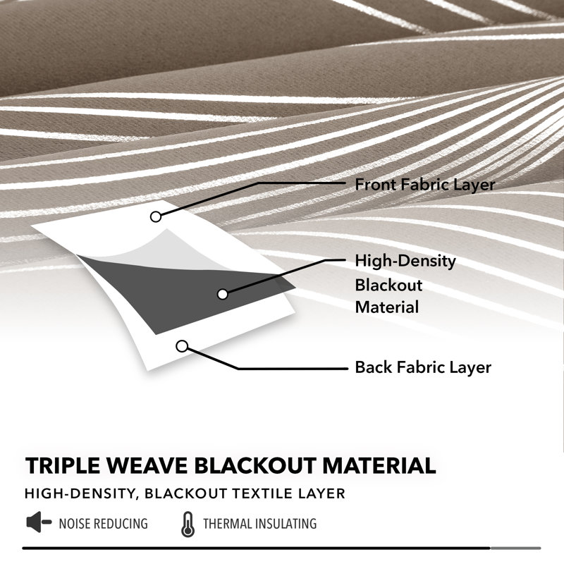 Spurgh Sliver Wave Foil Print Blackout Thermal Grommet Curtain Panels (Set of 2), 52" W x 63" L, Khaki