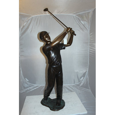 Hillier Teen boy plays golf Bronze Statue -  Size: 18"L x 13"W x 57"H. 