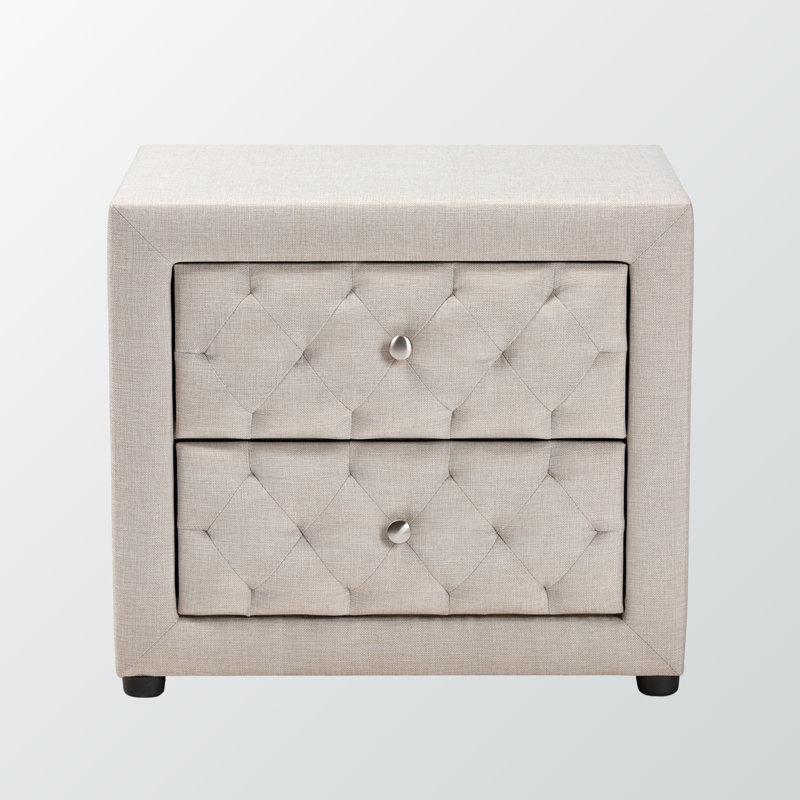 Tamarisk Silver Knob 2-Drawer Diamond-Tufted Upholstered Nightstand, 19.61" H X 22.24" W X 16.8" D