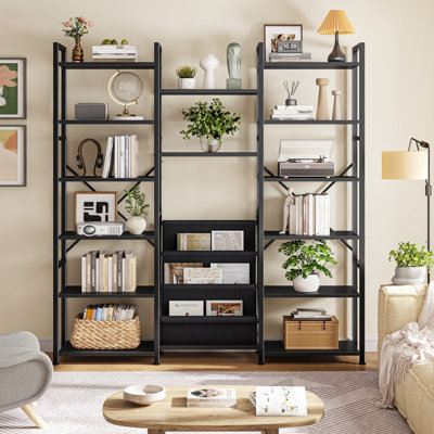5/6-tier Bookcase With Hanging Fabric Bins, Adjustable Shelves, Storage Unit