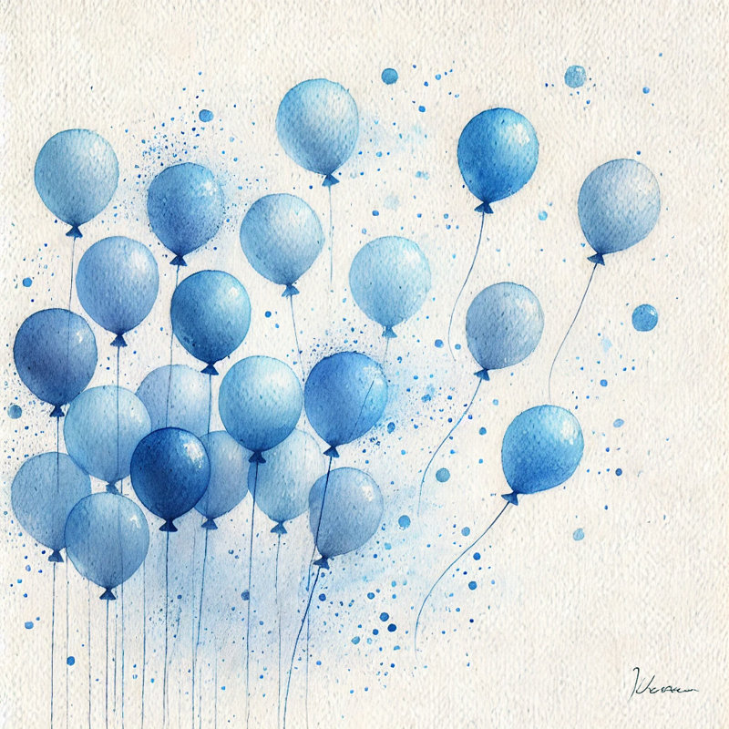 «Blue Balloon Celebration», reproduction d'art sur toile abstraite, H 12 po x l 12 po