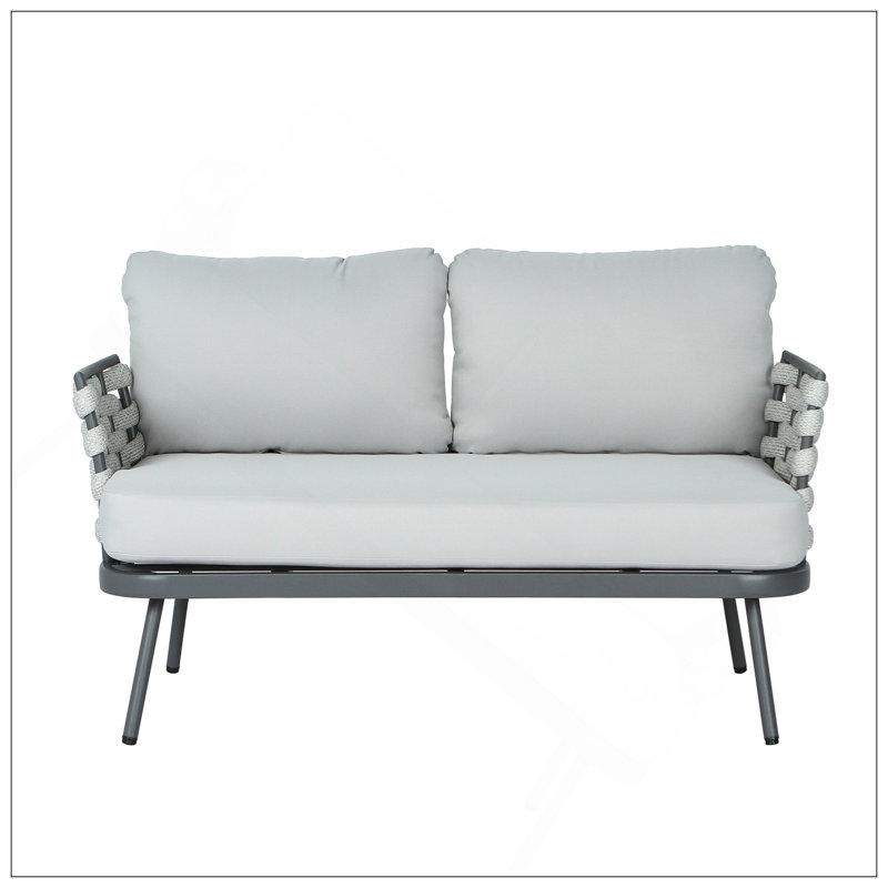 Ensemble de causeuse et de table en acier Mariano, durable et élégant pour la détente en plein air en blanc cassé et vert