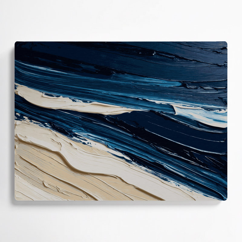 Art mural horizontal rayé bleu foncé en métal crème bleu, H 24 po x l 36 po