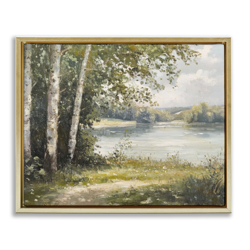 Cadre flottant Place To Relax Lake View, design par Petal Prints Design, H 17 po x l 21 po, Cadre flottant métallique doré