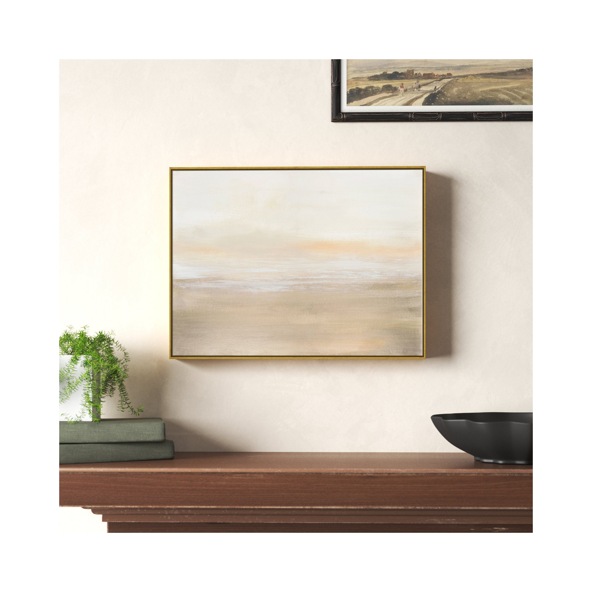 Morning Calm - Floater Frame Painting on Canvas, Gold Framed, 12" H x 16" W x 2" D