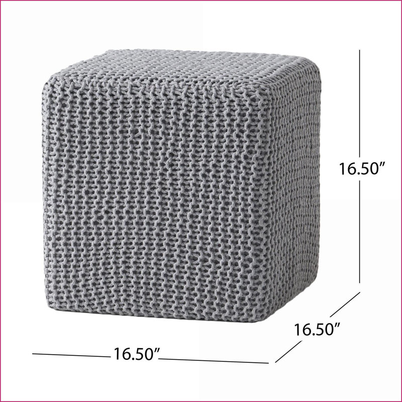 Footstool Ottoman | Handcrafted Cotton Light Gray | 17x17x17 for Footrest, Extra Seating | Light Grey | Cotton