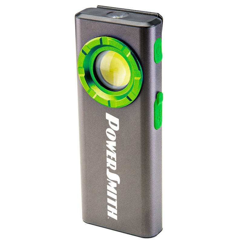 PowerSmith Rechargeable Work Light 1200 Lumens Slim Flashlight, Pocket Clip, Magnetic Base, Spot and Flood Light USB-C Charging Cable Included