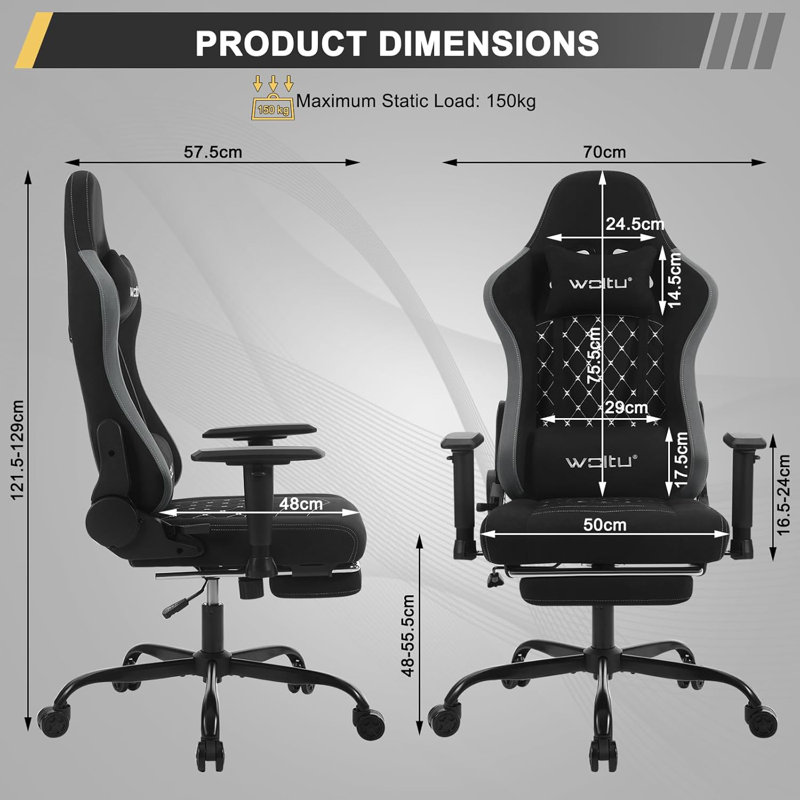 Metro Lane Reclining and Adjustable Height PC & Racing Game Chair, Black / Grey
