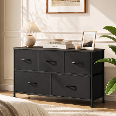 Commode à 5 tiroirs de 39,1 po Amanah pour chambre à coucher, unité de rangement avec structure en acier robuste, meuble télé avec commode en bois, commode, salon, couloir, dortoir