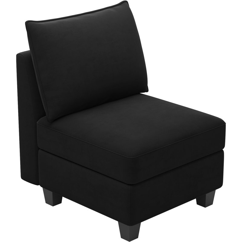 Allinson Velvet Armless Single Chair Storage Seat Module For Sectional Modular Sofa, Black Velvet