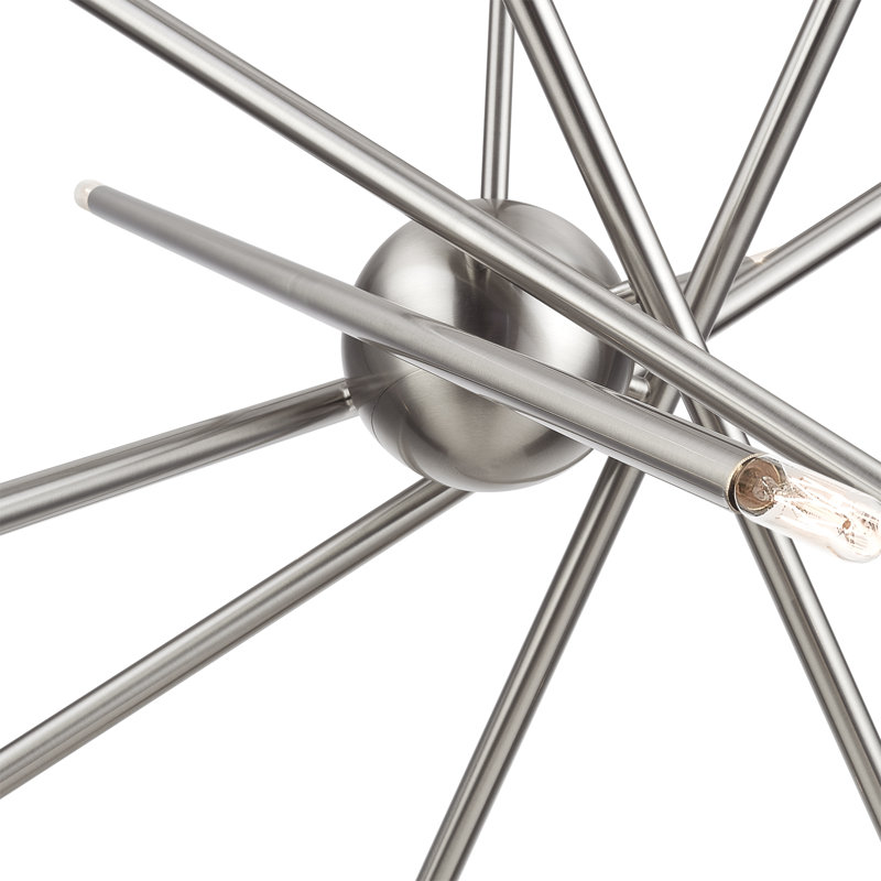 Grand lustre 12 lumières en nickel brossé, Nickel brossé