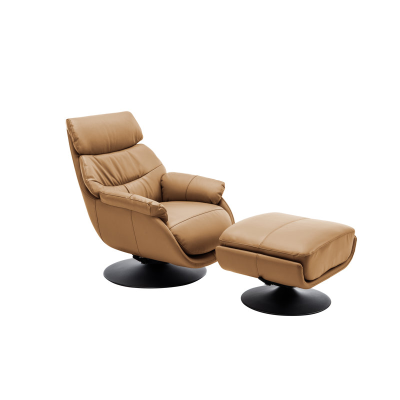 Wanita Upholstered Swivel Accent Chair with Ottoman, Camel Leather Match