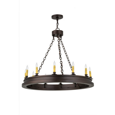 Lustre en roue de chariot à 12 lumières de style bougie Tawney