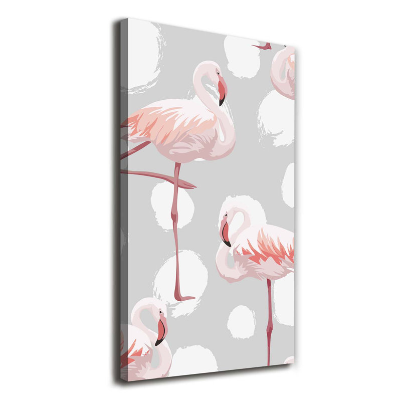 Flamingos And Dots - Wrapped Canvas Print