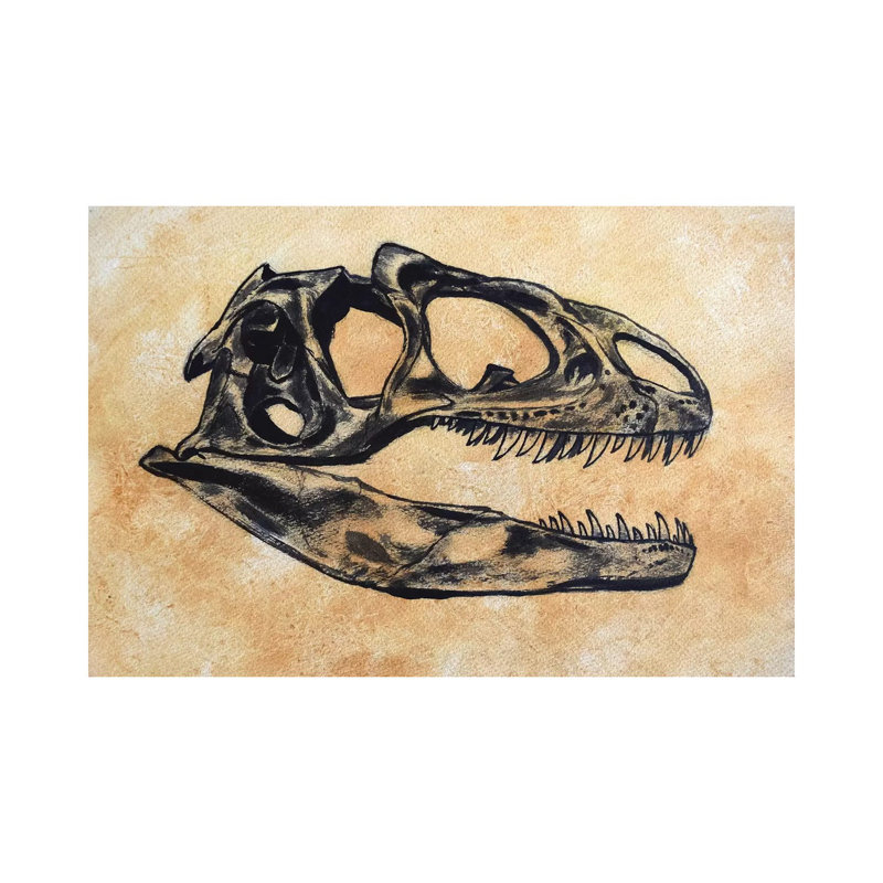 «Allosaurus Dinosaur Skull» par Harm Plat - peinture sur toile tendue, H 8 po x l 12 po x P 0,75 po