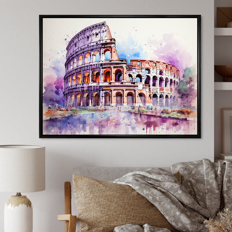 Italie, Colisée romain 2 - Italie, art mural, Cadre flottant noir, H 16 po x l 32 po x P 1 po
