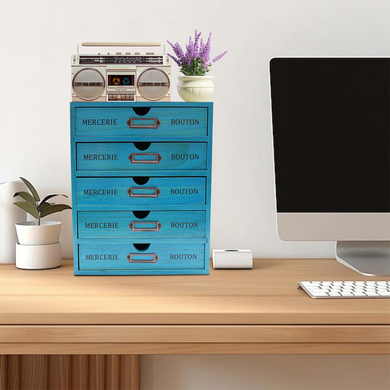 Alischa 12.2'' H X 10'' W Wood Desk Organizer with 5 Drawers