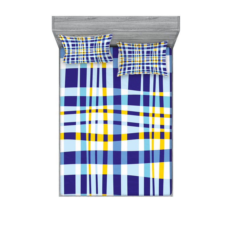 Drap-housse jaune et bleu Ambesonne, Ensemble de draps pour lit double + 5 pièces supp