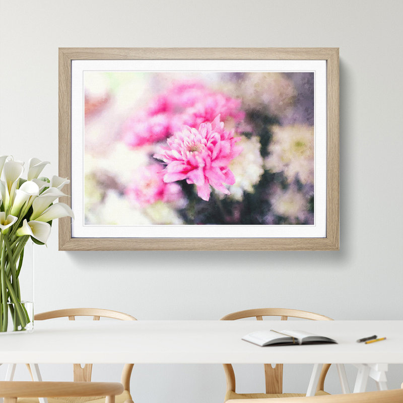 Pink and White Flowers - Picture Frame Graphic Art, Oak Framed, 36cm H x 48cm W x 2cm D