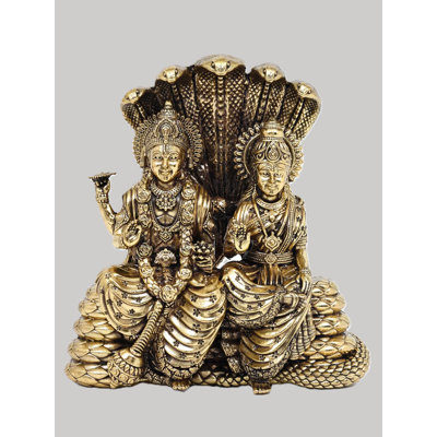 5 Inch Small Blessing Lakshmi Narayana Seated on Sheshnag Brass Statue