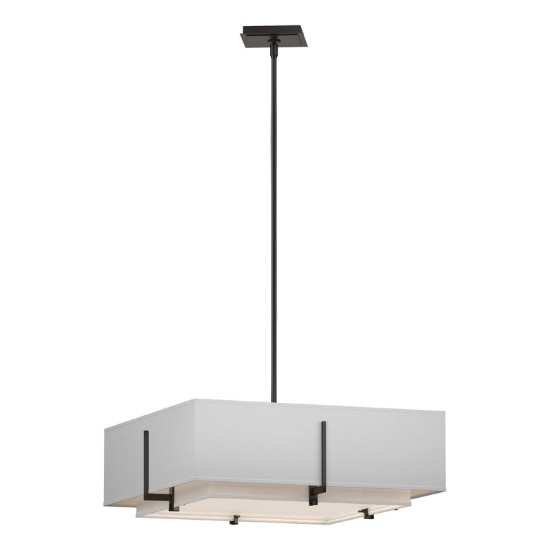 Exos 4 - Light Unique Square Pendant, Natural Anna Shade, Oil Rubbed Bronze, Medium