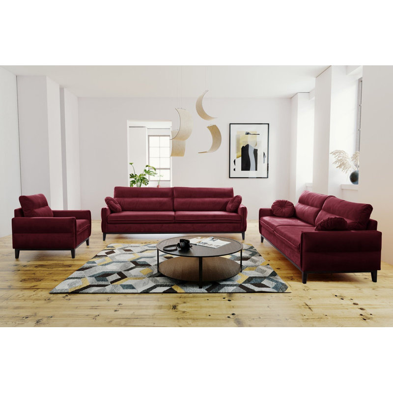 Bhumi 3 - Piece Living Room Set, Burgundy